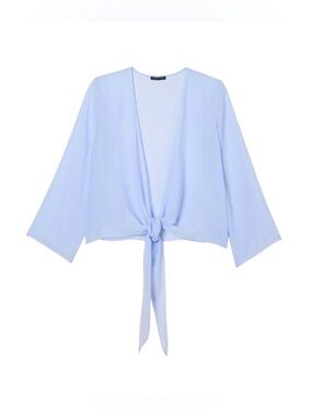 Eileen Fisher System Sheer Silk Georgette Tie Jacket Women’s XS Bellflower Blue